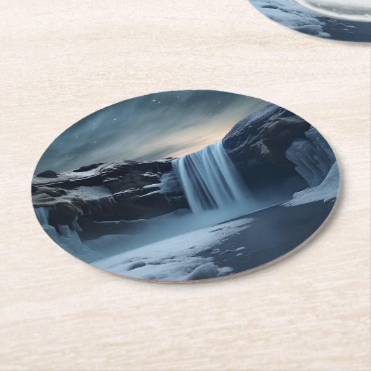 IJslandse waterval landschap Ronde Kartonnen Onderzetter (Gebogen)