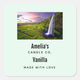 IJslandse Waterval Natuur Foto Kaars Bedrijf Vierkante Sticker