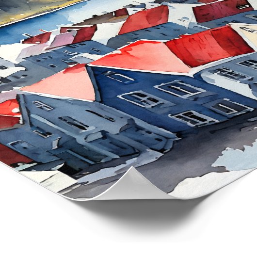 IJslandse Waterverf Reykjavik Poster (Hoek)