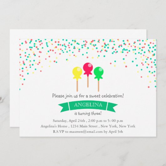 IJslollies - uitnodiging voor verjaardagsfeestje (Voorkant / Achterkant)