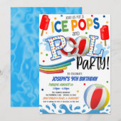 Ijslolly's en zwembadfeest uitnodiging (Voorkant / Achterkant)