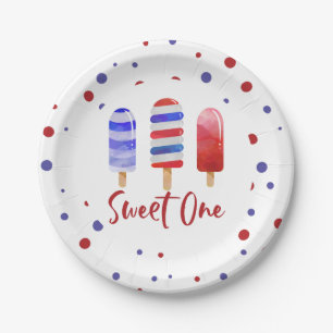 IJslolly's Sweet One Rood Wit Blauw 1e Verjaardag Papieren Bordje