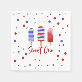 IJslolly's Sweet One Rood Wit Blauw 1e Verjaardag Servet