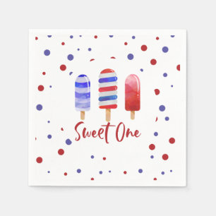 IJslolly's Sweet One Rood Wit Blauw 1e Verjaardag Servet