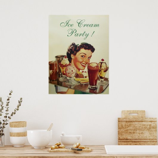 IJSPARTIJ Meisje met dienblad met ijs Poster (Keuken)