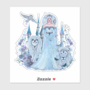 IJsprinses met witte leeuw en vlinders Sticker