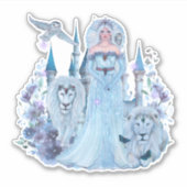 IJsprinses met witte leeuw en vlinders Sticker (Voorkant)