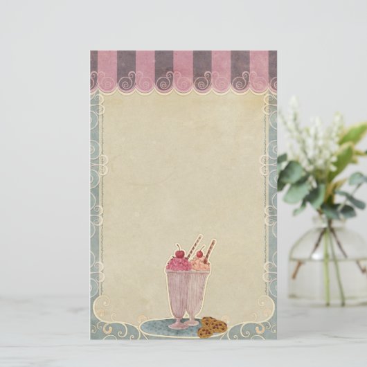ijsroom en koekjesbenodigdheden briefpapier (Staand voorkant)