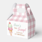 Ijsroom Roze Strik Gingham Verjaardagsfeest Bedankdoosjes (Achterkant)