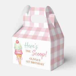 Ijsroom Roze Strik Gingham Verjaardagsfeest Bedankdoosjes
