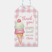 Ijsroom Roze Strik Gingham Verjaardagsfeest Cadeaulabel (Voorkant)