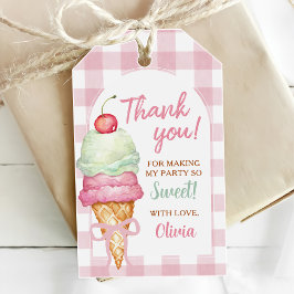 Ijsroom Roze Strik Gingham Verjaardagsfeest Cadeaulabel