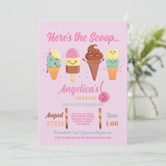 Ijsroom Schep Winkel Schattige Meisjes Lolly Kaart (Staand voorkant)