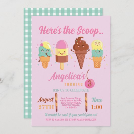 Ijsroom Schep Winkel Schattige Meisjes Lolly Kaart (Voorkant / Achterkant)