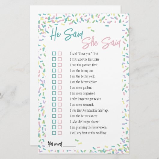 Ijsroom Spikkels Hij Zei Zij Zei Spel Briefpapier (Voorkant / Achterkant)