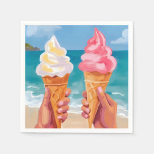 Ijsroom Strand Oceaan Aquarel Schilderij Servet