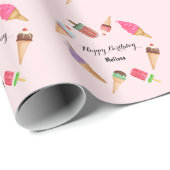 Ijsroomfeest Popsicles Kegels Roze Cadeaupapier (Rol Hoek)