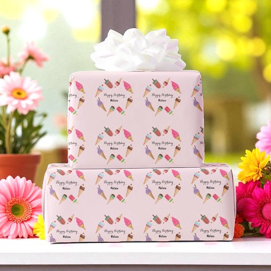 Ijsroomfeest Popsicles Kegels Roze Cadeaupapier