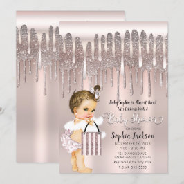 Ijsroze Diamant Glitter Drip Baby Shower Kaart