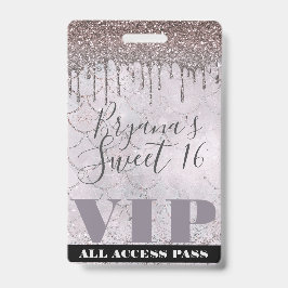 Ijsroze Glitter Druppel Zeemeermin Sweet 16 VIP Pa Badge