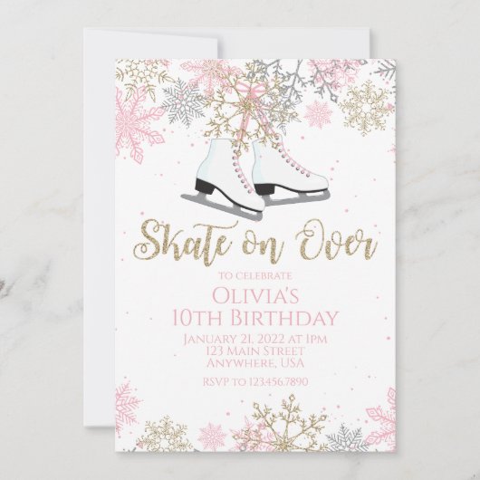 IJsroze goud glitter snowflakes Birthday Kaart (Voorkant)