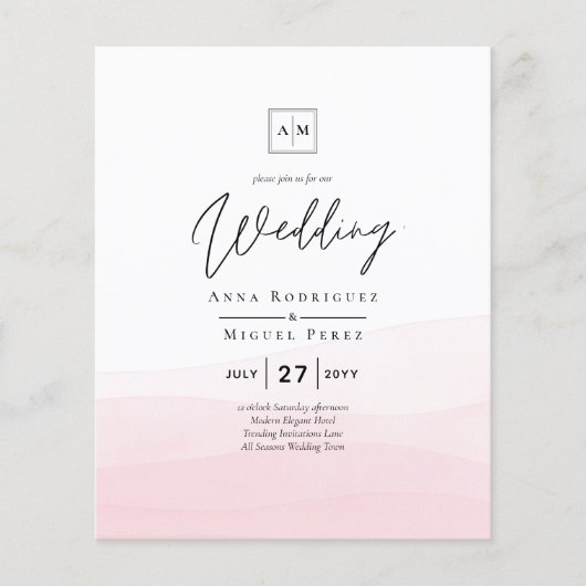 Ijsroze ombré trouwkaart flyer (Voorkant)