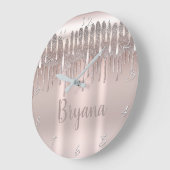 Ijsroze Roségoud Diamant Glitter Drip Grote Klok (Hoek)