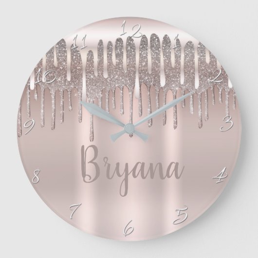 Ijsroze Roségoud Diamant Glitter Drip Grote Klok (Voorkant)