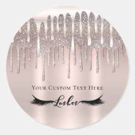 Ijsroze Roségoud Diamant Glitter Drip Wimpers Ronde Sticker