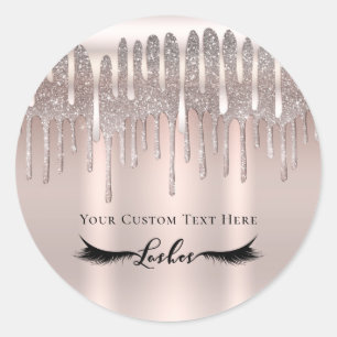 Ijsroze Roségoud Diamant Glitter Drip Wimpers Ronde Sticker