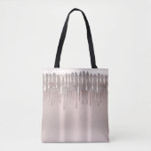 Ijsroze Roségoud Diamant Glitter Glans Drip Tote Bag (Voorkant)