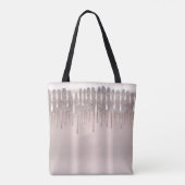 Ijsroze Roségoud Diamant Glitter Glans Drip Tote Bag (Achterkant)