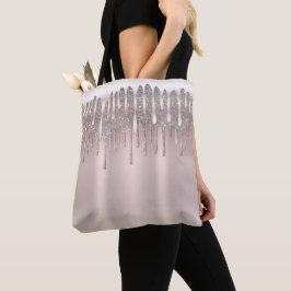 Ijsroze Roségoud Diamant Glitter Glans Drip Tote Bag