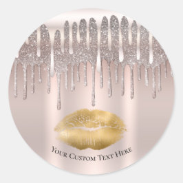 Ijsroze Roségoud Lippen Kus Diamant Glitter Drip Ronde Sticker