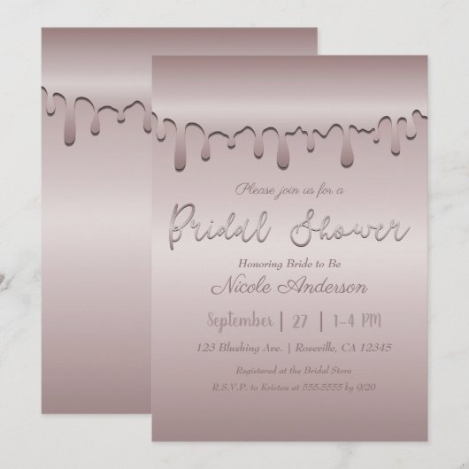 Ijsroze Roze Goud Drip Bruidsdouche Kaart (Voorkant / Achterkant)