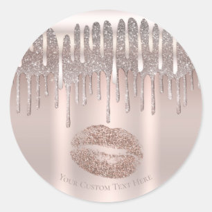 Ijsroze roze goud lippen zoen diamant glitter drui ronde sticker