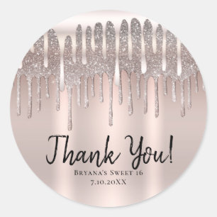 Ijsroze roze gouden diamant glitters drop Sweet 16 Ronde Sticker