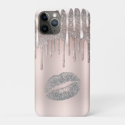 Ijsroze Zilveren Lippen Diamant Glitter Glans Drip Case-Mate iPhone Case (Achterkant)