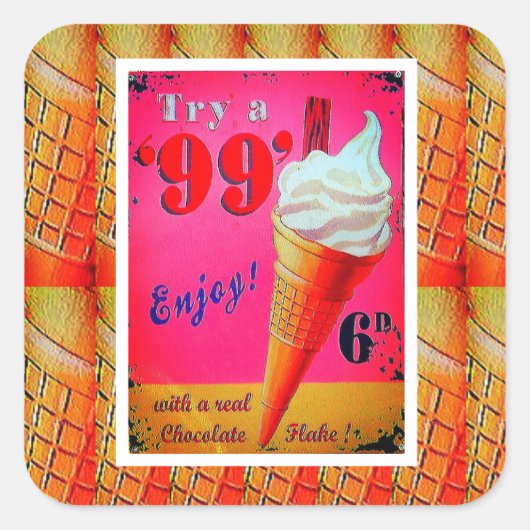  ijssalon teken roze sinaasappel wit vierkante sticker (Voorkant)