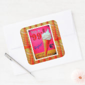  ijssalon teken roze sinaasappel wit vierkante sticker (Envelop)