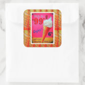  ijssalon teken roze sinaasappel wit vierkante sticker (Tas)