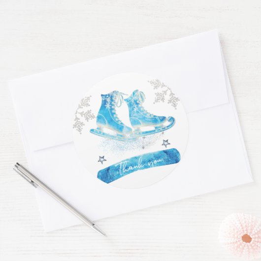 IJsschaatsen Bedankt Party Ronde Sticker (Envelop)