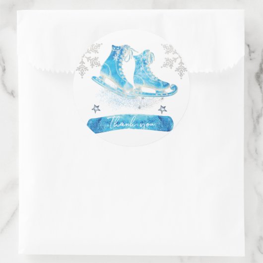 IJsschaatsen Bedankt Party Ronde Sticker (Tas)