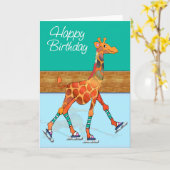 IJsschaatsen Giraffe op de Rink Birthday Kaart (Gele Bloem)