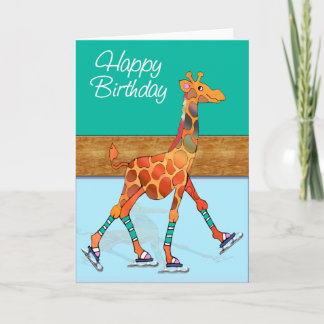 IJsschaatsen Giraffe op de Rink Birthday Kaart