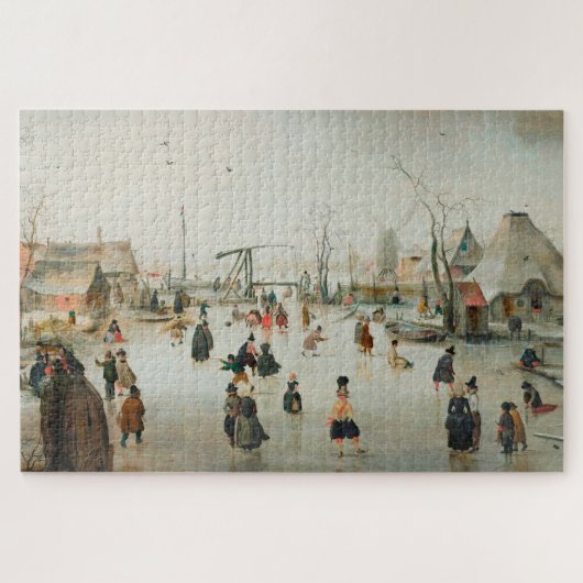 ijsschaatsen in een dorp legpuzzel (Horizontaal)