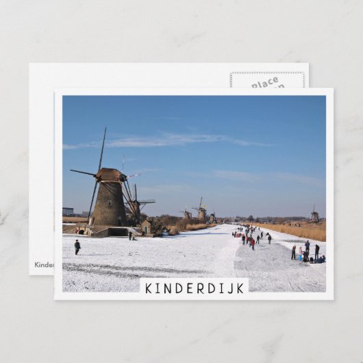 IJsschaatsen langs de windmolens in de winter Briefkaart (Voorkant / Achterkant)