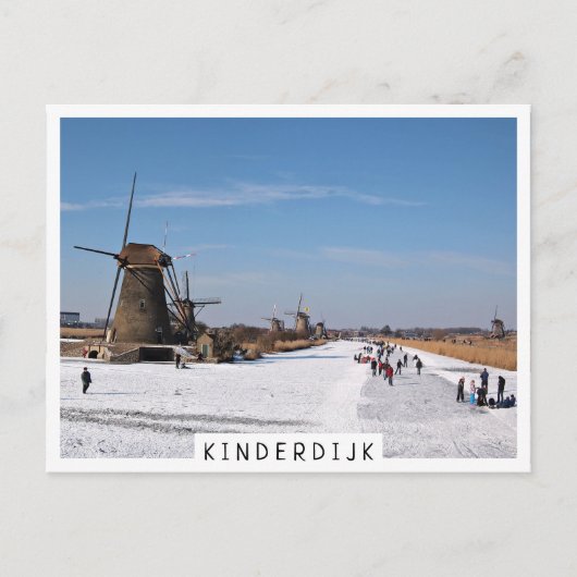 IJsschaatsen langs de windmolens in de winter Briefkaart (Voorkant)