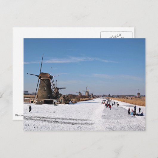 IJsschaatsen langs de windmolens in de winter Briefkaart (Voorkant / Achterkant)
