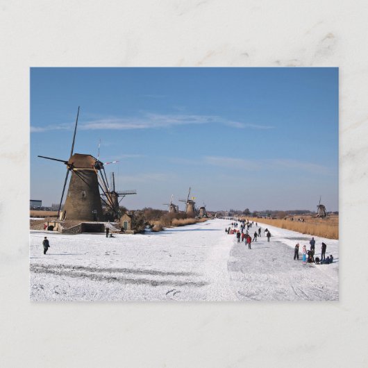 IJsschaatsen langs de windmolens in de winter Briefkaart (Voorkant)